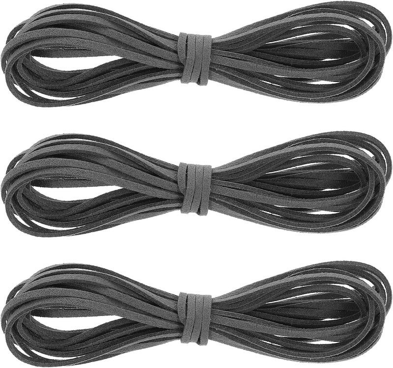 uxcell 3Pcs Faux Suede Leather String, 4.4 Yards 3mm Flat Suede Cord Thin Leather Lace for Jewelry Making Dream Catchers DIY Crafts, Dark Gray - Image 1